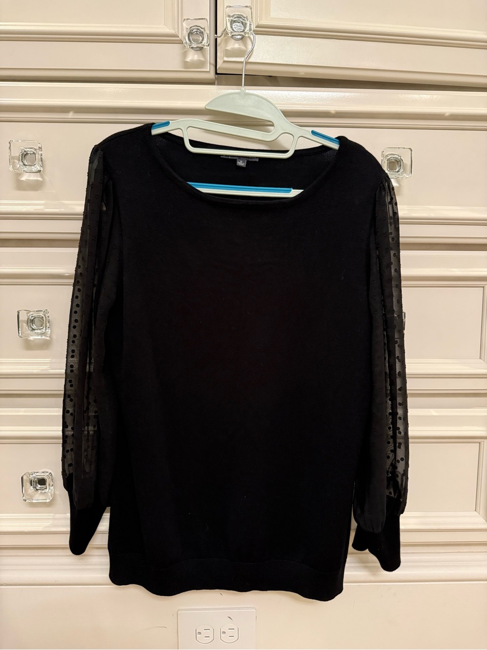 Black Women's Sweater with Sheer Polka Dot Sleeves